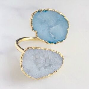 Sky Blue & White Druzy Boho Wrap Ring